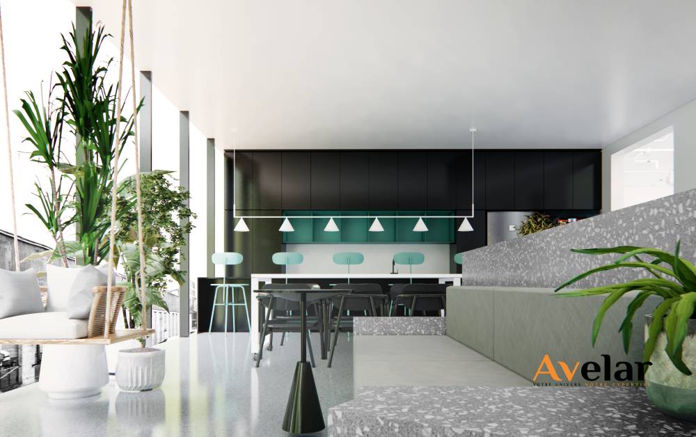 Amenagement dun espace de coworking en Espagne – Conception 3D par Avelar10