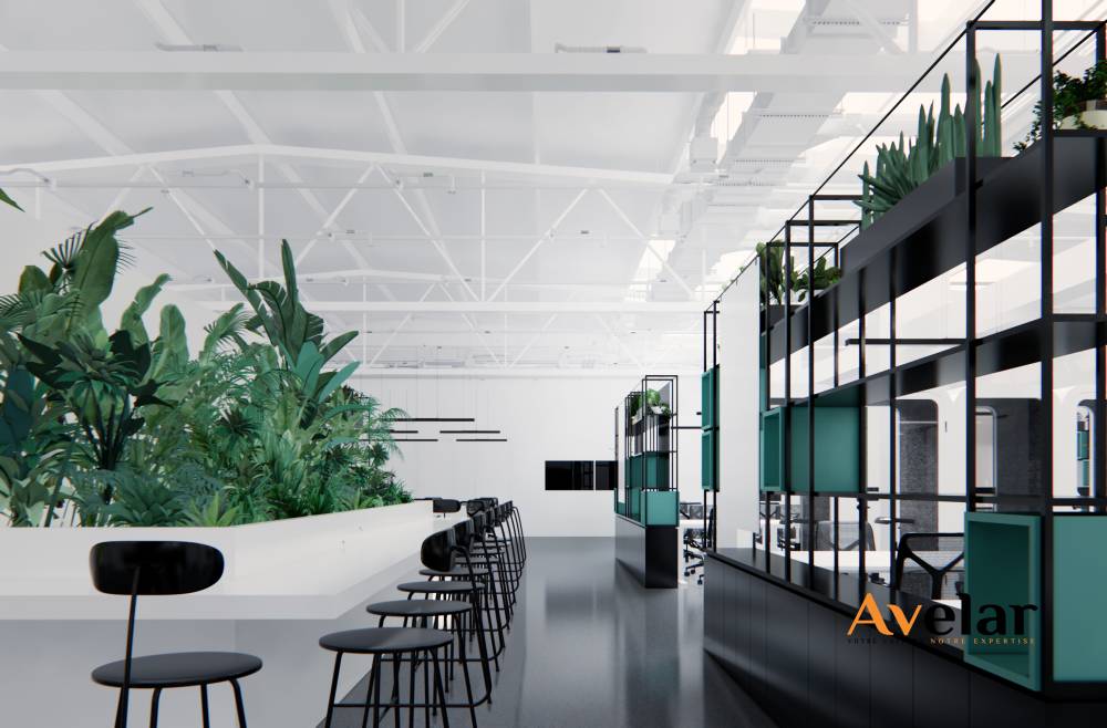Amenagement dun espace de coworking en Espagne – Conception 3D par Avelar6