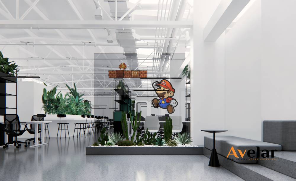 Amenagement dun espace de coworking en Espagne – Conception 3D par Avelar7